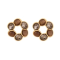 Boucles d'oreilles rétro en acier avec pierres œil-de-chat brunes et cristaux - Marron