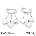 Silver poker element tassel earrings with heart and shell inlay, 45x21mm size - Steel White (KE111040-SP)