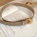 Beige faux leather thin belt for women featuring a polished light gold oval buckle - 84# Waist Chain