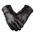 Women's black thermal leather gloves with white stitching and adjustable wrist strap - One Size / Black (Men Three Stripes)