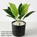 Artificial 9-head green edge leaf potted plant in black pot with white stones, 30cm height - 9-Head Green Edge Leaf (Without Pot)