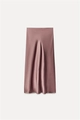 Detail of satin midi skirt fabric in dusty rose showing silky texture and smooth drape - Deep Pink
