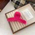 Vibrant pink fuzzy hair claw clip crafted from soft faux rabbit fur for hair styling - Rose Red