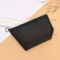 Black mesh heart makeup bag with round zipper pull and specific trapezoid dimensions - Large Triangle (No Heart) / 21x12.5x7x14cm / Black