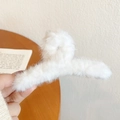 Large plush white shark hair claw clip for women made of soft fluffy faux fur - Cream White Plush Hair Claw