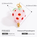 Pink strawberry charm in 18k gold-plated stainless steel with size measurements - Pink Strawberry Enamel Pendant (PJ91603)
