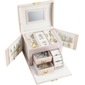 Pink leather jewelry organizer with mirror, ring slots, and side necklace hooks - Medium Upgraded - Nude Pink