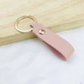 Pink PU leather key ring with gold metal rivet and circular keychain loop - No.11 Pink