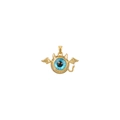 Golden necklace pendant with blue demon eye design and wings for fashion jewelry - Evil Eye Charm