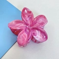 Pink marble plumeria flower hair claw clip with glossy finish for elegant hairstyling - 12 Pcs Set (Approx. 8x7x4cm) / Rose Red (Marble Pattern)