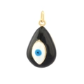 Nahaufnahme des goldenen Tropfenanhängers mit blauem und schwarzem Emaille-Auge - Schwarz/P00263