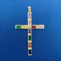 Golden cross pendant featuring colorful rectangular gemstones in a vibrant multicolor design - Rectangular Multicolor Gem X-texture Cross (767)