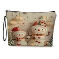 Cream makeup bag with Christmas snowman and pine tree print featuring a black wristlet - Snowman Theme (Style 1)