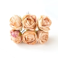 Set of 6 artificial champagne roses with purple burnt edges for DIY decor - Orange & Yellow