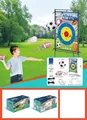 Vue détaillée du jeu de lancer sportif 3-en-1 avec support de cible et divers ballons - Ensemble de Support de Jeu Sportif 3-en-1 125*127