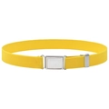 Elastic yellow kids belt with silver magnetic buckle on a clean white background - Yellow