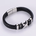 Geflochtenes Herrenarmband aus schwarzem Leder mit silbernem Edelstahl-Magnetverschluss - Silber