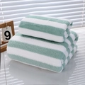 Coral fleece towel set with mint green and white stripes in a soft fluffy texture - 35*75cm Raw Edge Towel / Green