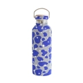Blue and silver leopard print rhinestone vacuum insulated water bottle with metal handle - Cow Pattern Dark Blue