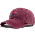 Cappellino baseball bordeaux in cotone lavato con ricamo fenicottero rosa - Regolabile / Borgogna