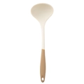 Mestolo in silicone bicolore beige e kaki con manico ergonomico e foro per appendere - Mestolo Bianco Marrone
