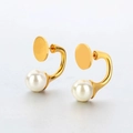 Minimalist golden C-shape earrings with white freshwater pearl in polished finish - Minimalist Gold C-shape Hook Pearl