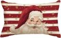 Christmas Santa Claus linen pillow cover with red and white stripes and gold snowflakes - Style A (Single-sided)