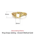 Ancient gold style S925 silver ring setting with oval 6x8mm stone mount and side accents - Antique Gold (6*8mm)