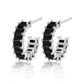 925 sterling silver hoop earrings featuring black rectangular cubic zirconia stones - Silver Black