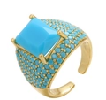 Gold-plated adjustable ring featuring a large square blue stone with micro-pave setting - Adjustable Open / Gold-Turquoise Zirconia