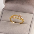 Bague dorée élégante avec cristaux de fleurs roses et mauves en boîte velours - Or / Style Double Fleur Cristal (Style 8)
