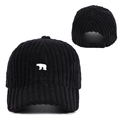 Gorra de béisbol de pana negra con bordado de oso polar, vista frontal y posterior - Ajustable / Negro