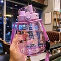 Large purple gradient plastic water bottle with time markings and straw for fitness - 1300ml Purple Dual Drink With Stickers