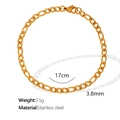 Golden Figaro chain bracelet in stainless steel with 17cm length and 3.8mm width - Fine Style / Gold / 17cm