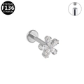 Silver F136 titanium stud earring featuring a flower zircon and internal thread - Silver Flower Style (G23LAI235-S)