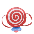Red lollipop shaped PU leather shoulder bag for kids with adjustable red strap and cute design - Red