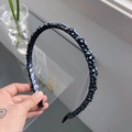 Sparkling black crystal thin headband with hand-held elegant beadwork design - Handmade Blue Beads
