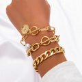 Set di tre braccialetti vintage dorati con perla e ciondolo a moneta da donna trendy - Stile Combinato Perla a Moneta Multistrato (3892) / Oro