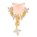 Pink heart-shaped crystal ear stud with dangling gold chain and cubic zirconia accents - EGD0440