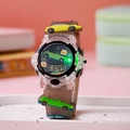 Cartoon car children's digital watch with grey silicone strap and luminous display - Brown