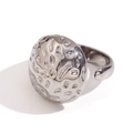 Adjustable silver ring with unique hammered texture in minimalist stainless steel - Adjustable Open / Hammered Texture Open Waterdrop Ring / Steel