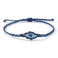 Bracelet œil porte-bonheur bleu marine tressé à la main avec cordon réglable chic - Bleu marine