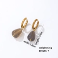 Minimalistische goldene Creolen mit rauchgrauen Wassertropfen-Edelsteinanhängern für Damen - Dunkelgrau Durchscheinend (E01265-7)