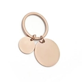 Détail du porte-clés en acier inoxydable or rose avec étiquettes vierges à graver - Grandes et petites étiquettes rondes / Or rose