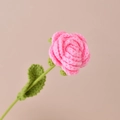 Handmade crochet pink rose flower with layered wool petals and green stem - Pink Rose