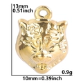 Golden tiger head pendant in stainless steel with 13x10mm size and 0.9g weight details - Tiger Head / Gold