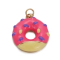 Macro shot of colorful enamel donut charms with golden plating for DIY jewelry designs - CX149-04 Pink and Purple Donut