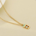 Collier chaîne dorée créatif avec un pendentif tasse à café en émail bleu et brun - Style de Boîte de Café Marron (KN295274-Z)