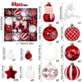 Set di 44 palline di Natale con renne, pupazzi di neve e stelle rosse e bianche - Pupazzo di Neve Rosso e Bianco