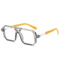 Fashionable oversized double-bridge sunglasses in transparent grey frame and yellow temples - Transparent Grey Frame Clear Lens